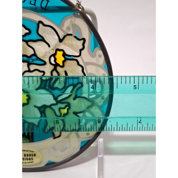 Vtg Joan Baker Hand Painted Stained Glass Sun Catcher December B-day Narcissus - Picture 5 of 6